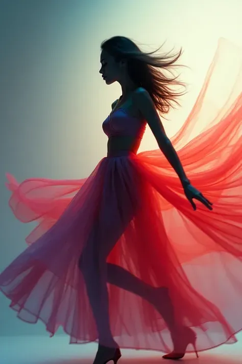 Haute Couture Portraits，People in Motion，Blurred Lines Moving Clothes，Colored Light and Shadow Create Expressive Shadows，Emotional Poetic，Contemporary Photographic Portraits