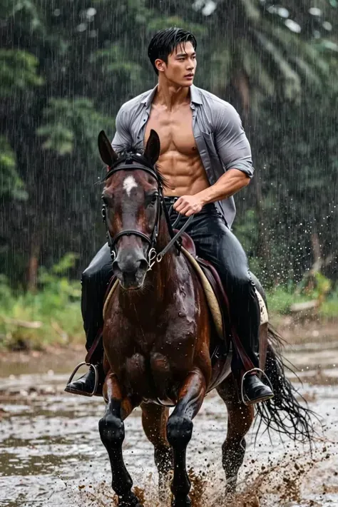 Rainy Ride: A Man and His Horse 🐎🌧️