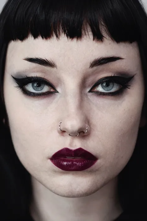 Gothic girl - dark - beautiful face - delicate features - woman - influencer character - alternative_rel_260420