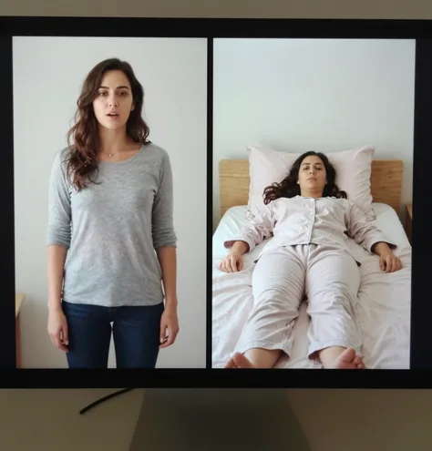 One Image to Two Screens: Lying on Bed on the Right