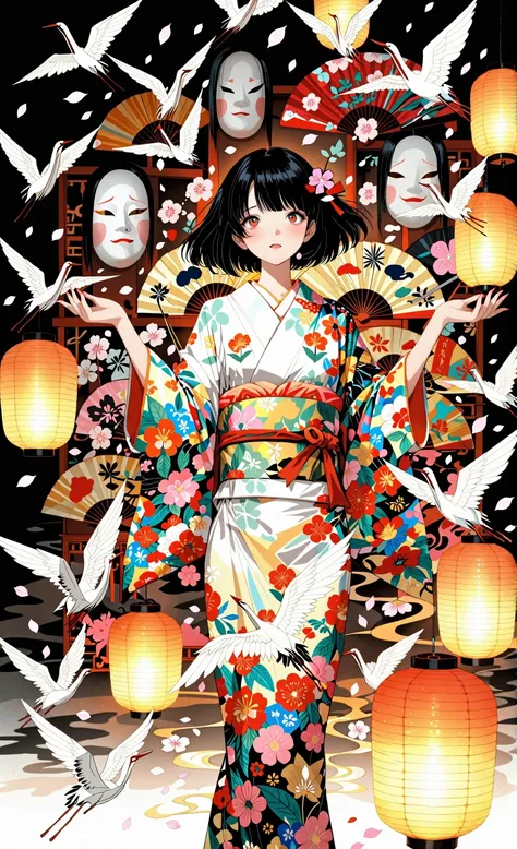 Gorgeous kimono girl surrounded by cranes 🕊️