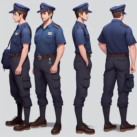 highly detailed Full body of character turnaround of a mailman. multiple views of the same character.  . Subsurface scattering, rimlight, charturner, art by smoose2