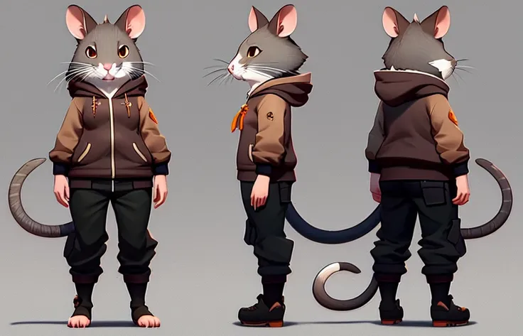 a 2d character turnaround of A rat.  Subsurface scattering, rimlight, (charturner:1)., art by smoose2