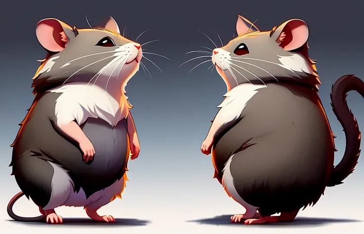 a 2d character turnaround of A rat.  Subsurface scattering, rimlight, (charturner:1)., art by smoose2