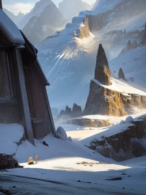ConceptArt, scenery, ice, snow, glacier, mountain, crystal,ocean,landscape, wallpaper, from behind, sky