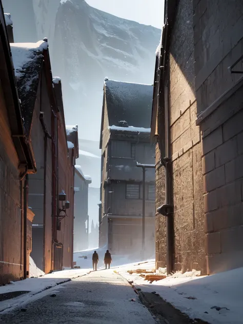 ConceptArt, scenery, ice, snow, outdoors, standing, mountain, crystal, ambiguous gender, 1other, from behind, sky,Exodus_Style