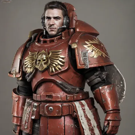 a photo of a male soldier, wearing a red armor, wearing a helmet <lora:WH40K:0.7>, tk-char, award winning image, highly detailed, 16k, masterpiece,  <lora:SPBGTK-C-Enh:0.3>