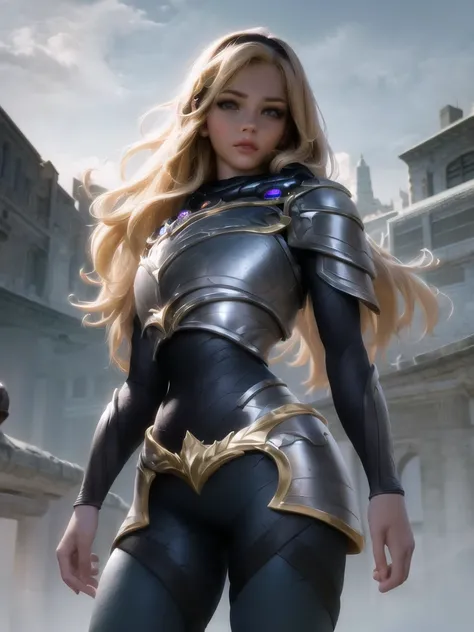 best quality, ultra high res, (photorealistic), realistic, intricate high detail, outdoor lighting, detailed, dramatic, vibrant, 8k hdr, dslr, lux, luxanna crownguard, league of legends, cowboy shot, looking at viewer, 1girl, solo, blonde hair, blue eyes, ...