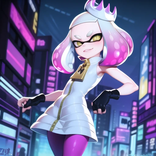 splatoon, pearl, inkling, cute, sfw, cyberpunk city background