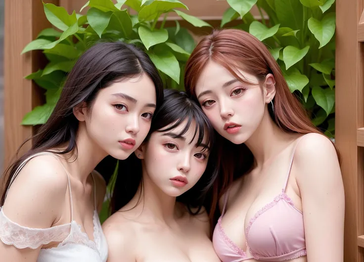 best quality, ultra high res, (photorealistic:1.4), (3 girls:1.0), caring eachother, looking at viewer, ulzzang-6500, nsfw