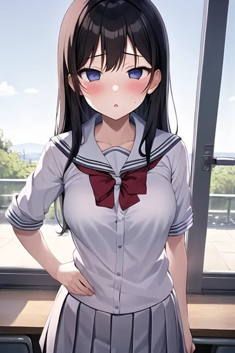 masterpiece, best quality, 1girl, utsurome, empty eyes, school uniform