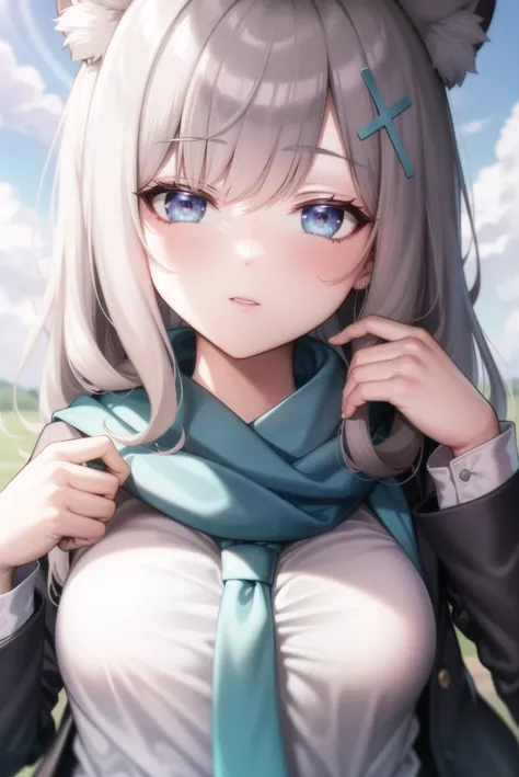 shiroko (blue archive),school uniform,scarf,necktie, highres,masterpiece, best quality, portrait, close-up, masterpiece,highres,best quality,8k