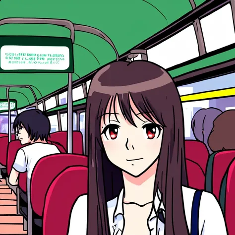 an old fashioned portrait of  woman posing for the camera in a bus station, Anime512