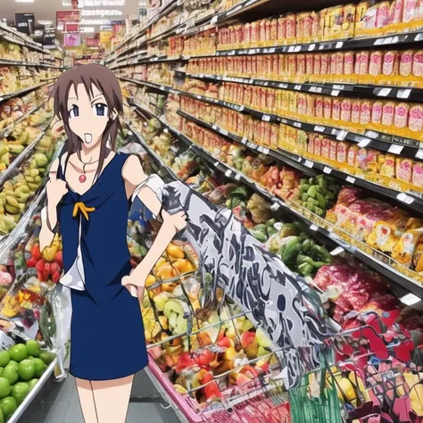 Anime512,  woman posing for the camera in a grocery store