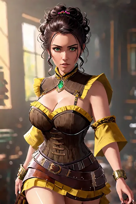 sexy senorita bandito western RPG character painting brunette hair upsweep updo emerald corset ammo bandolier vest skirt cantina interior billowing poncho
(masterpiece:1.4) (best quality:1.4) (8k) (HDR) (wallpaper) (cinematic lighting) (sharp focus) (intri...