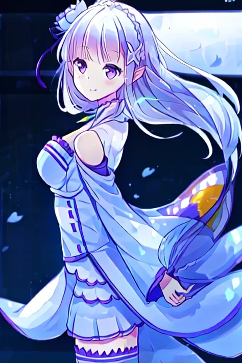 best quality, highres,ultra-detailed, from_side, solo_focus, <lora:Emilia:1.0>, Emilia,