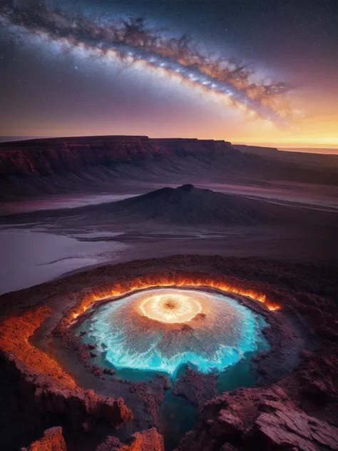35mm photography, one woman 22y, whitecrop top, beautiful earth filled with water and lava, perfect eyes, sharp focus, 8k high definition, insanely detailed, intricate, elegan, atmospheric 4k ultra detailed, cinematic sensual, Sharp focus, Masterpiece, col...