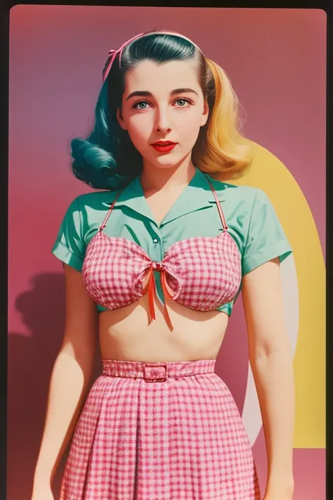 Photo, of a tab of LSD, 1950s woman, color photography