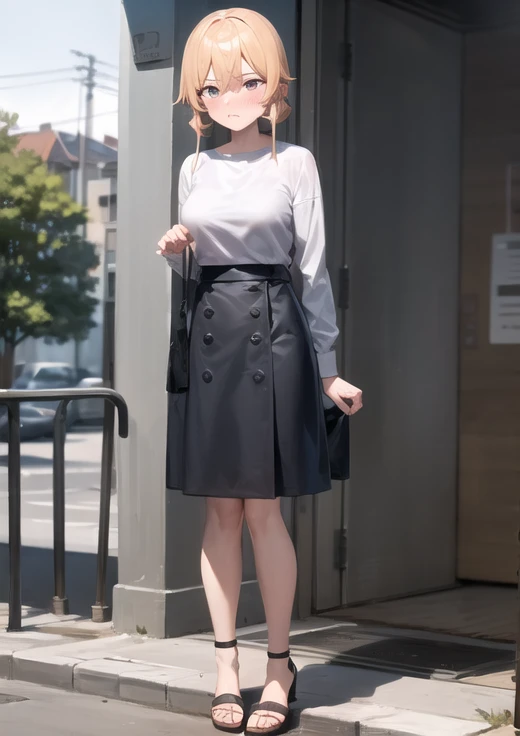 <lora:char-Nakiri Erina-v2:1>, 1girl,  nakiri erina, standing, embarrassed, <lora:concept-mini giantess:1> mini_giantess, mature female, city, casual clothes