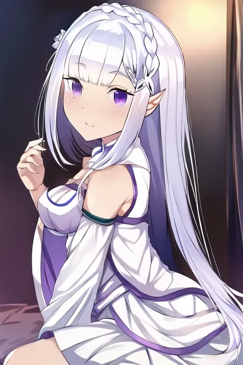 best quality, highres,ultra-detailed, from_side, solo_focus, <lora:EmiliaV6:1>, Emilia,