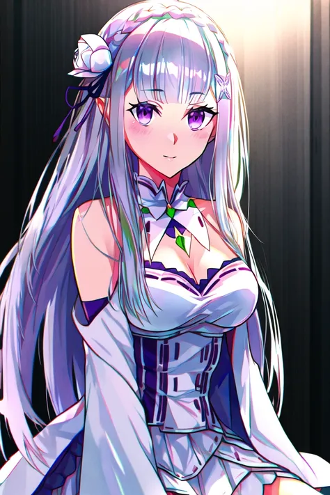 best quality, highres,ultra-detailed, solo_focus, <lora:EmiliaV3:1.0>, Emilia,