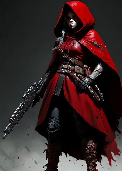 Little Red Riding Hood as a badass bounty hunter, gritty, stunning, soft focus, character concept art, studio quality, detailed, well-lit, ambient occlusion, volumetric lighting