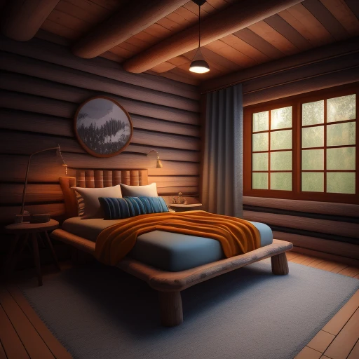 (bedroomai)++, a wooden cabin bedroom