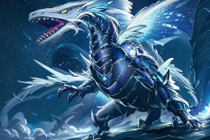 masterpiece, best quality, <lora:Dragon:0.6>,(dragon),city_lights, galaxy, giant, glowing, night, night_sky, planet, sky, snow, snowing, space, star_(sky), starry_sky, wings, <lora:Nature Cthulhu Girl:0.6>