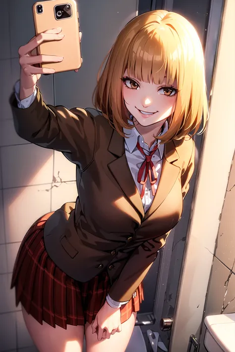 ((masterpiece,best quality, detailed)), ultra-detailed, detailed hair, hard rim lighting, dramatic lighting, sharp focus, thick outlines,
<lora:MidorikawaHanaV1:0.7>, midorikawa hana, school uniform, shirt, (selfie, bathroom), from above, (smile), leaning...