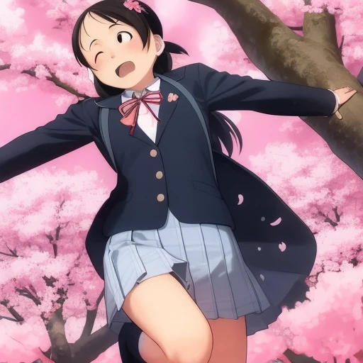 <lora:takamichi-style:1.0>,takamichi style,school uniform, cherry blossoms, falling cherry flower