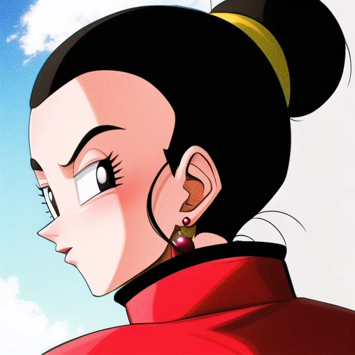 <lora:Chichi_DBZ:0.5>, Chichi_DBZ, black_eyes, black_hair, hair_bun, big_breasts, jewelry, earrings, ponytail