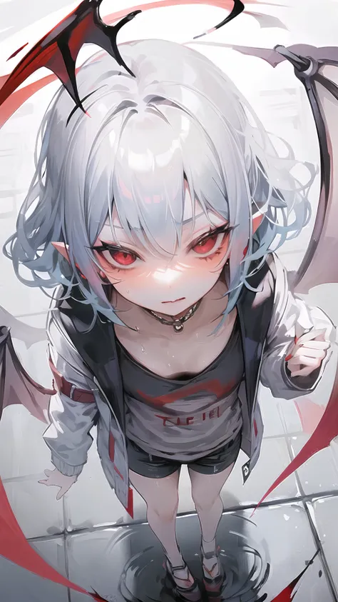 (((remilia scarlet))), (bat wings), (vampire), short hair, (((light blue hair))), ((standing)), (((face close up))), (((jacket, ...