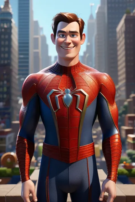 (pixarstyle:1.25) a waist-length portrait of spiderman, smile, natural skin texture, 4k textures, hdr, intricate, highly detailed, sharp focus, cinematic look, hyperdetailed <lora:pixarStyleModel_lora128:1>