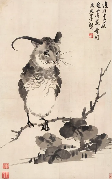 shukezouma, negative space, , shuimobysim , <lora:shukezouma_v1_1:0.8>,a brid sit on  branch, traditional chinese ink painting, <lora:shuimobysimV3:0.7>,