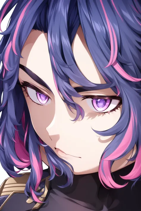 (extremely detailed CG unity 8k wallpaper:1.1), lady nagant, boku no hero academia, masterpiece, highres, 1girl, solo, multicolored hair, purple hair, purple eyes, looking at viewer, close up <lora:Lady_Nagant_NAI_v1-1:1>