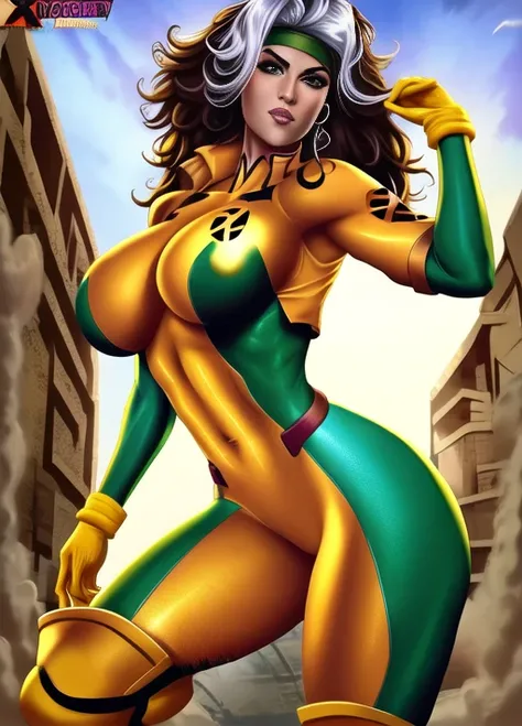 rogue (x-men), masterpiece, best quality, cowboy shot, 1girl, solo,