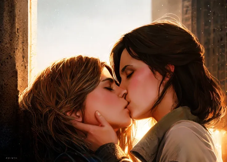 yuri realistic portrait of 2girls, kiss, couple, dramatic lighting, illustration by Greg rutkowski, yoji shinkawa, 4k, digital art, concept art, trending on artstation