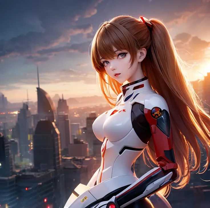 (8k, best quality, masterpiece:1.2), ultra-detailed, Masterpiece, realistic lighting,masterpiece, best quality, masterpiece, official art,extremely detailed CG unity 8k wallpaper,beautiful detailed eyes, light on face, 1girl, Asuka, breasts, pilot_suit, pl...