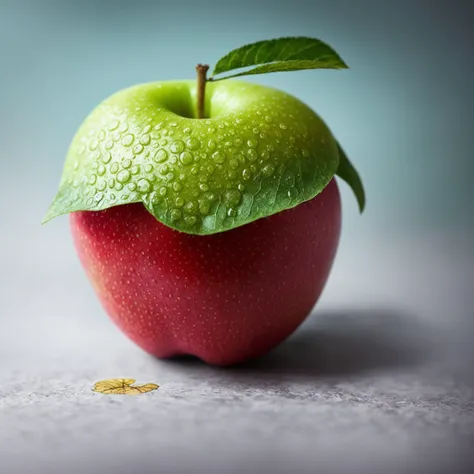 a close up of an apple with water in it, ship in a bottle, surreal water art, creative photo manipulation, realistic refraction,...