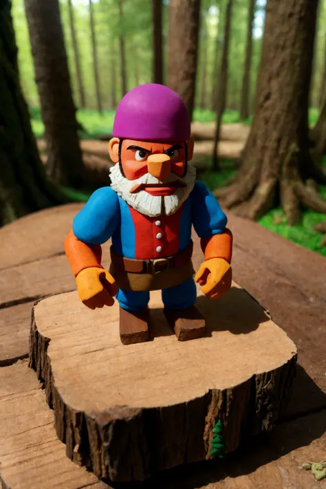 Claymation puppet, lumberjack in the forest, macro, isometric view,