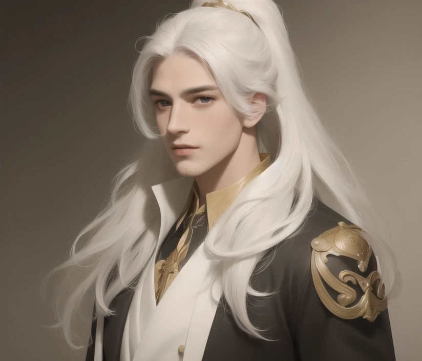 masterpiece, best quality, highres, Man with long white hair,young,Handsome face,(Lateral face) <lora:GFman-000002:1>