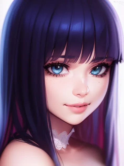 1girl, stocking_anarchy,white_background, stocking_(psg), smile,  <lora:StockingAnarchy_Mix:0.75>, soft lighting, smooth face, perfect eyes, insanely detailed, intricate, stunning gorgeous, detailed face, detailed eyes, (by Wadim Kashin:1.25), (by Bob Byer...
