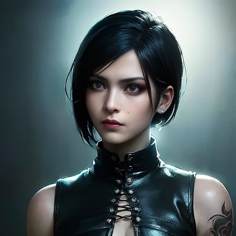 ((masterpiece, best quality)) <lora:ADAWONGv11_Lora128:1> ADAWONG with blue short hair and piercings, (defiance512:1.2), with a dark and a black background, Charlie Bowater, stanley artgerm lau, a character portrait, sots art, sharp focus, smooth, aestheti...
