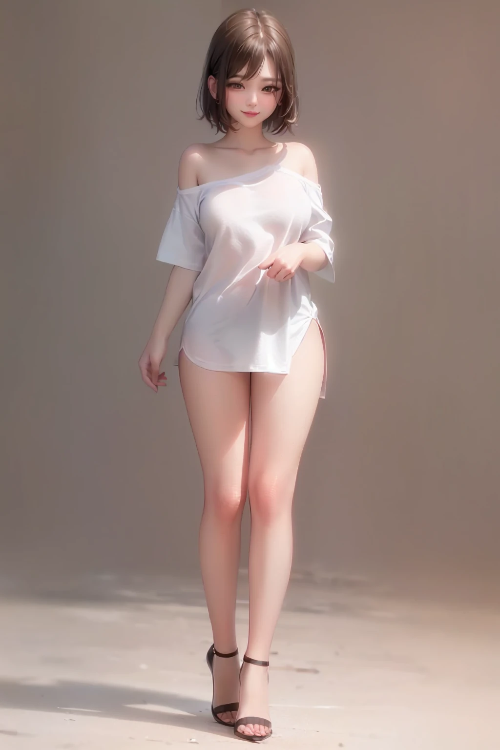 (full body:1.3), delicate, masterpiece, beautiful detailed, colorful, finely detailed, intricate details, promptsgirl, (white shirts:1.3), (hands behind:1.3), sexy lady, (large breasts:1.1), (slender legs:1.3), (slim thighs:1.3), (small pelvis:1.3), (beam...