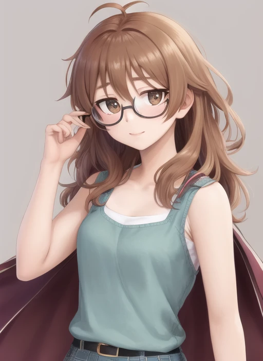 masterpiece, best quality, high quality, 1girl, solo,, glasses, round eyewear, upper body, <lora:glasses-f:1>,   <lora:arakiHinaTHEIdolmSTER_v10:1>, araki_hina, orange hair, brown eyes, ahoge, messy hair, medium hair, long hair, hair between eyes, brown ha...