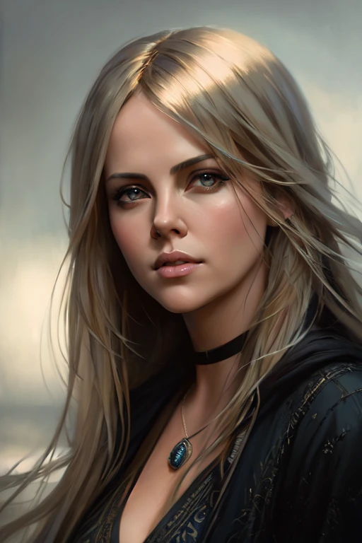 photorealistic photo of (charlizetheron_ti-1650:0.98), (masterpiece), (extremely intricate),white robe moving in the wind, long dark hair, fully clothed, perfect face, handsome, (perfect composition:1.4), deviantart hd, artstation hd, concept art, detailed...