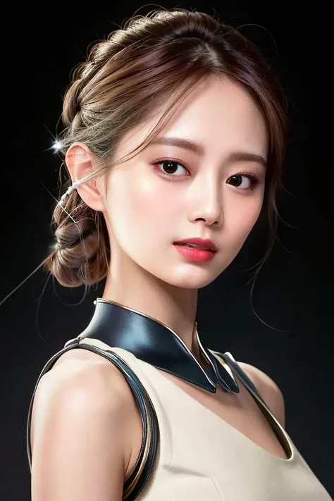 complex 3d render ultra detailed of a beautiful porcelain profile tztwtzuyu android face, cyborg, robotic parts, 150 mm, beautif...