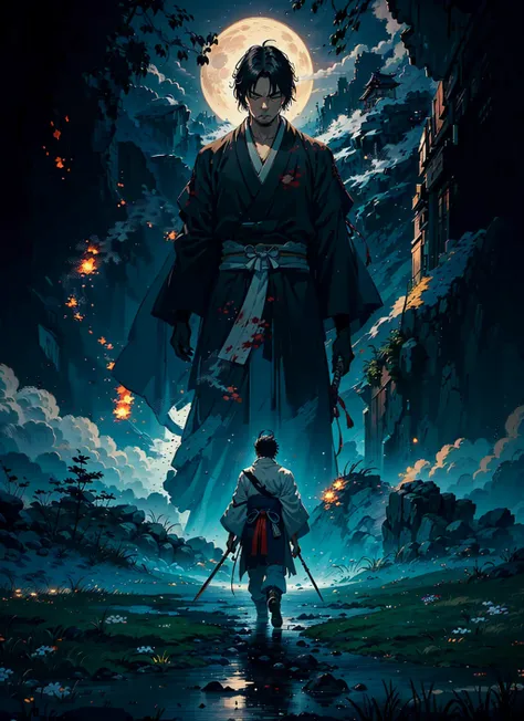 Isshin, the Sword Saint is a legendary warrior and the founder of the Ashina Clan. He is an old man with white hair and beard, wearing a blue kimono with black patterns and a white cloak. He carries a katana and a spear. He also has a gun hidden in his sle...