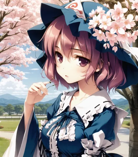 solo, <lora:ke-ta-15:1.01>,  1girl, saigyouji yuyuko, cherry blossoms