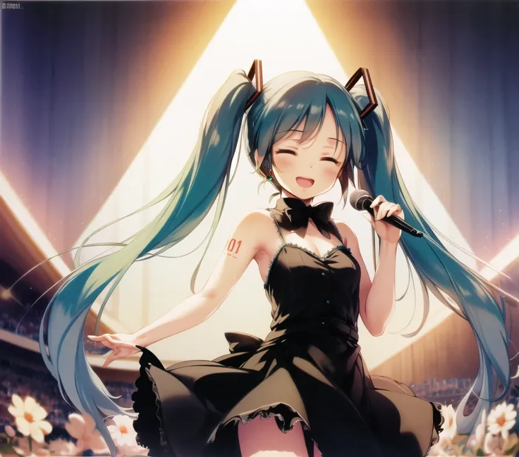 solo, <lora:ke-ta-15:1.01>,  1girl, hatsune miku, concert, ;d, blue hair,